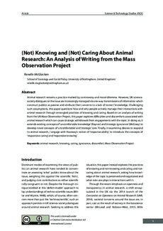  (Not) Knowing and (Not) Caring About Animal Research - An Analysis of Writing From the Mass Observation Project 